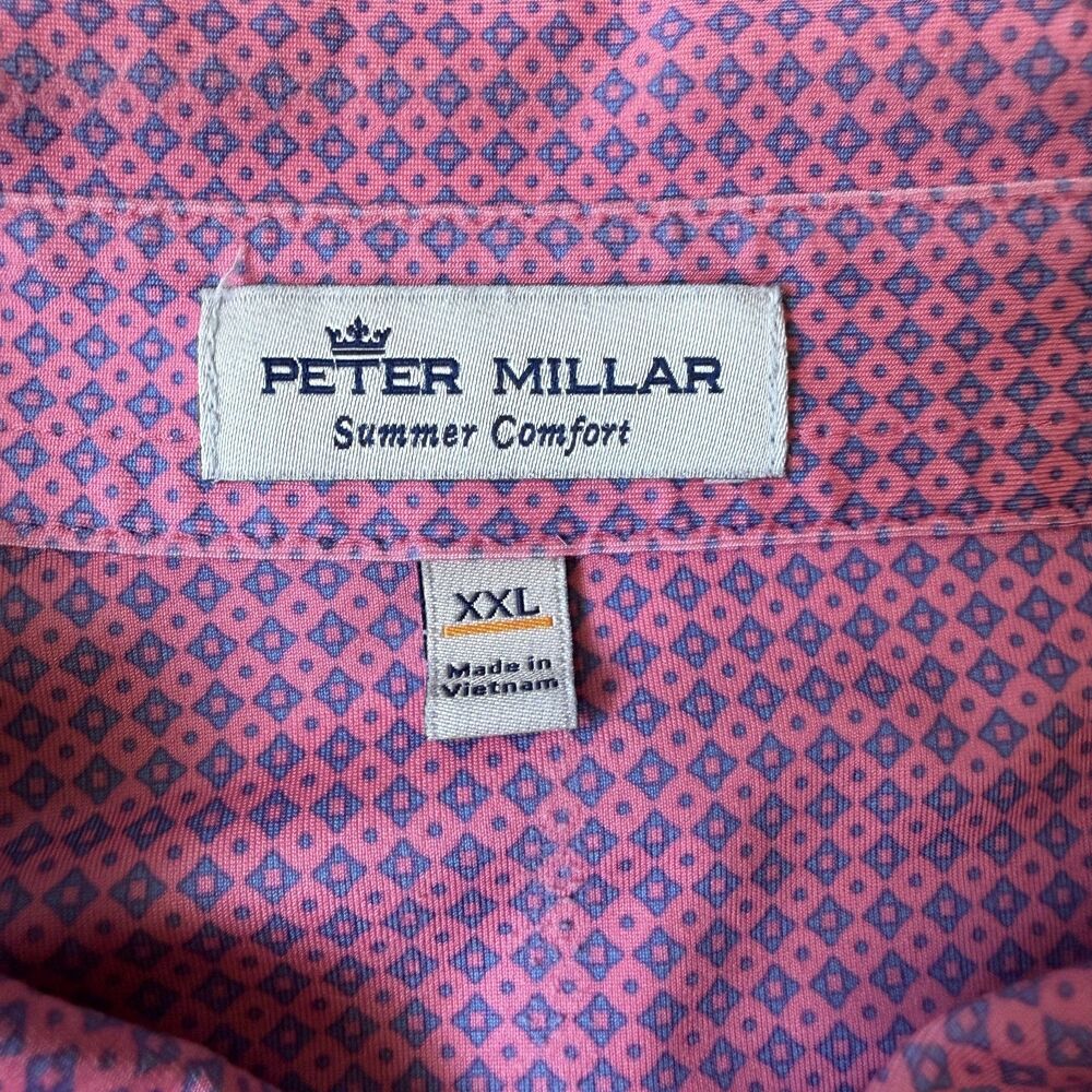 Peter Millar Summer Comfort Polo Pink Diamond Geometric Golf Shirt - Size XXL - Picture 2 of 8